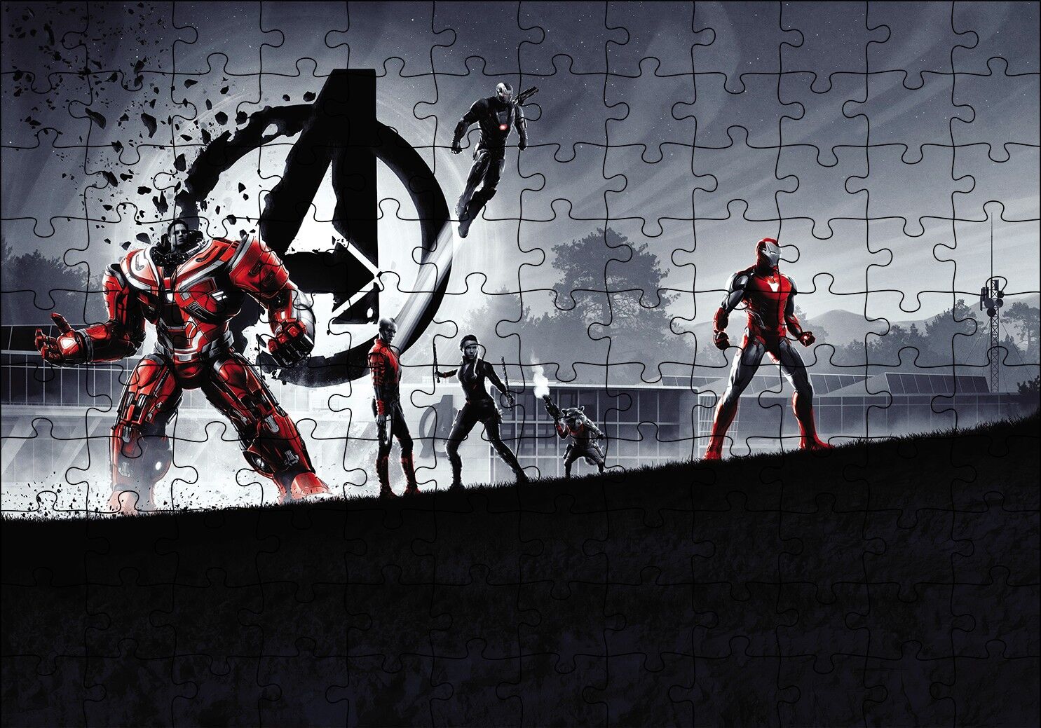 Avengers Hulkbuster, Iron Man, Black Widow ve Rocket Puzzle Yapboz MDF Ahşap 120 Parça 24 cm X 34 cm