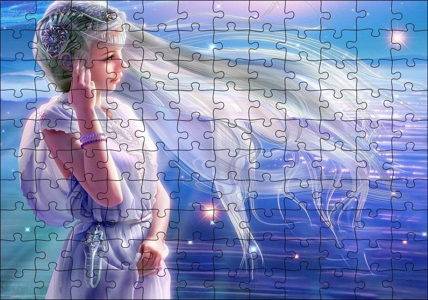 Perisi ve Arkaplanda Yıldızlar Puzzle Yapboz MDF Ahşap 120 Parça 24 cm X 34 cm