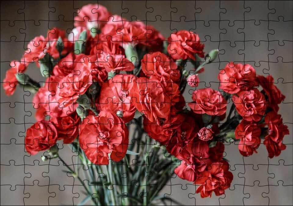 Bir Demet Kırmızı Yabani Karanfil Puzzle Yapboz MDF Ahşap