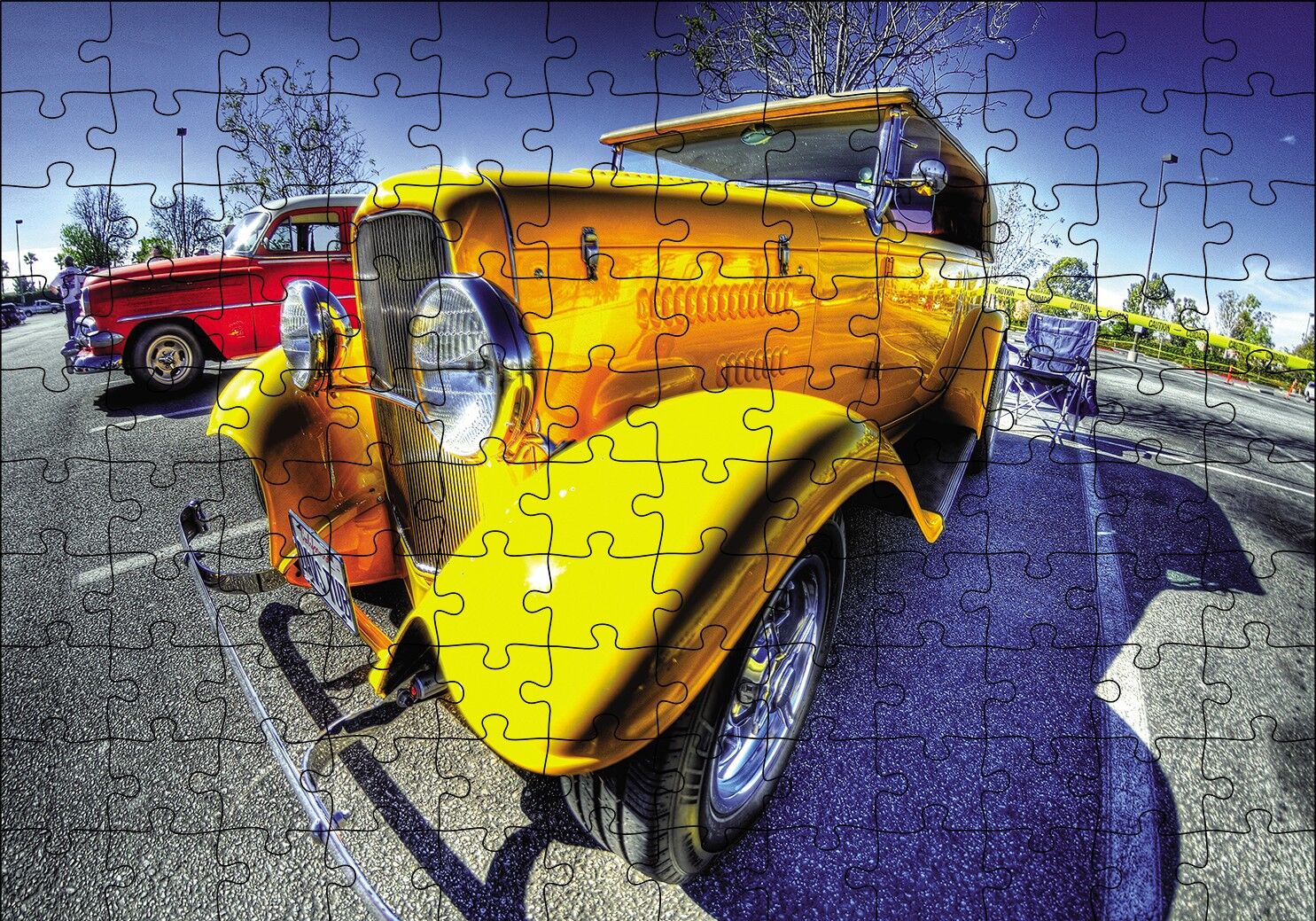 Klasik Sarı Otomobil Görseli Puzzle Yapboz MDF Ahşap