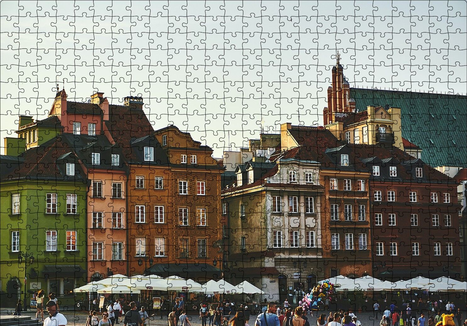 Tarihi Binalar ve Meydanda İnsanlar Puzzle Yapboz MDF Ahşap 500 Parça 49 cm X 68 cm