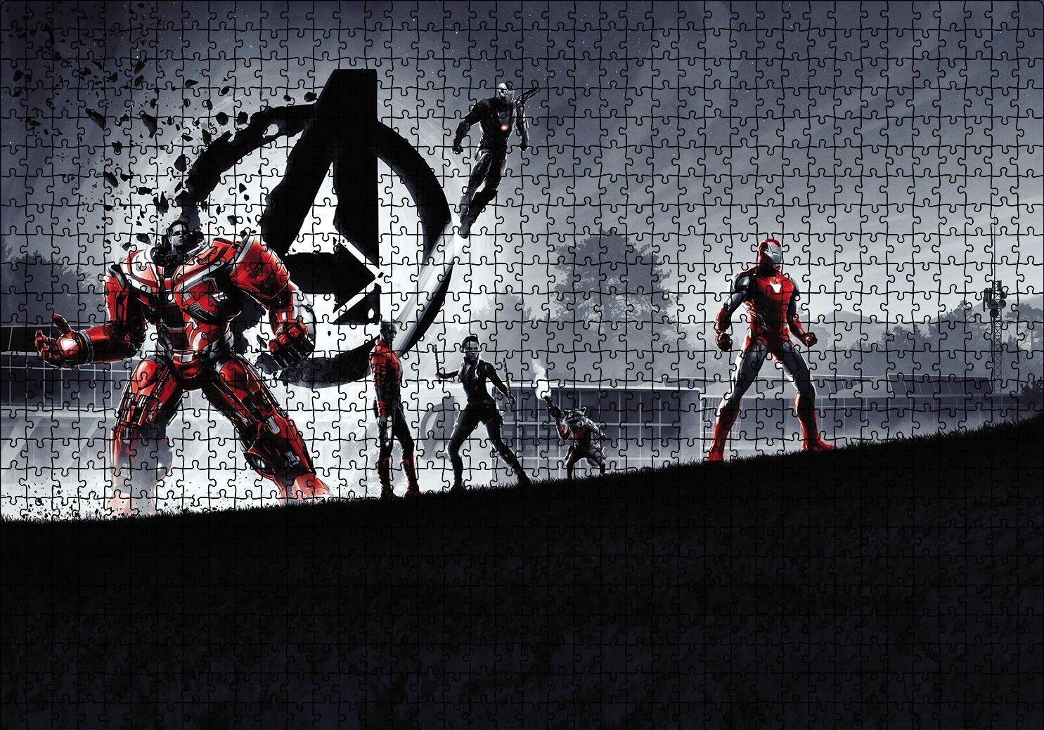 Avengers Hulkbuster, Iron Man, Black Widow ve Rocket Puzzle Yapboz MDF Ahşap 1000 Parça 49 cm X 68 cm