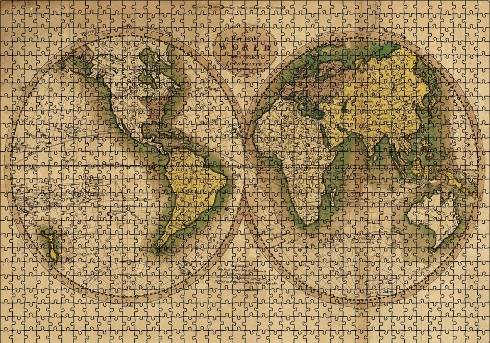 1800lerin Sonu Dünya Haritası Puzzle Yapboz MDF Ahşap 1000 Parça 49 cm X 68 cm