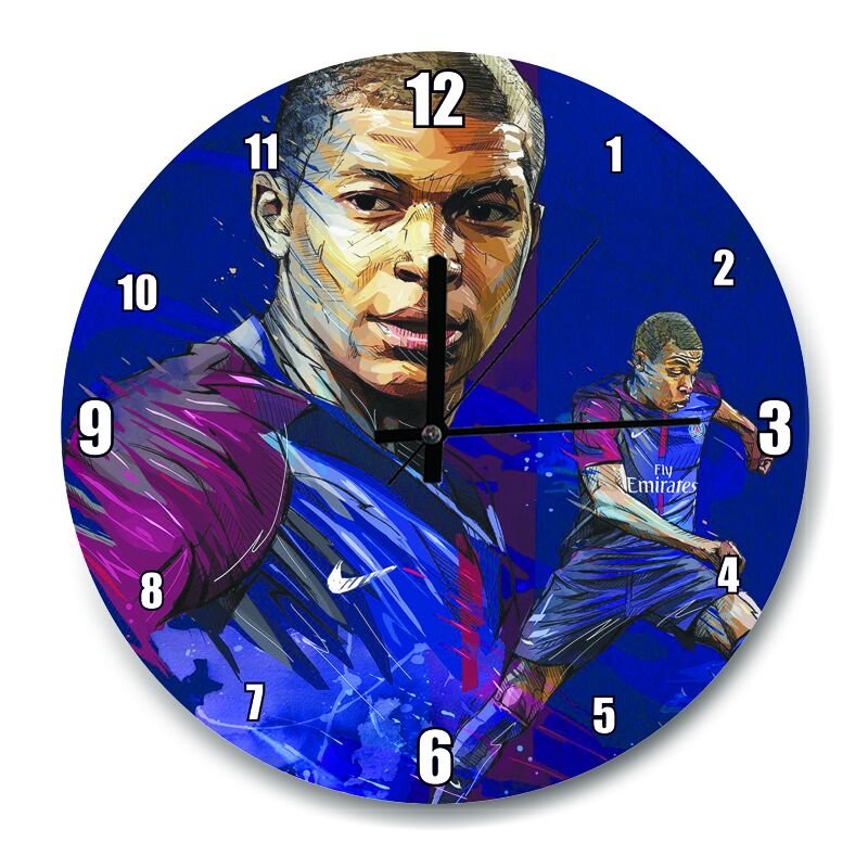 Kylian Mbappe Çizim  Mdf Ahşap Duvar Saati 50 cm Çap
