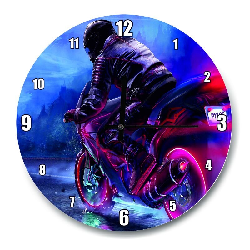 Racing Motorsiklet İllüstrasyon  Mdf Ahşap Duvar Saati