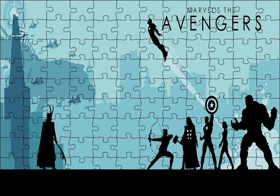 Avengers İllustrasyon Marvel Görsel Puzzle Yapboz MDF Ahşap 120 Parça 24 cm X 34 cm