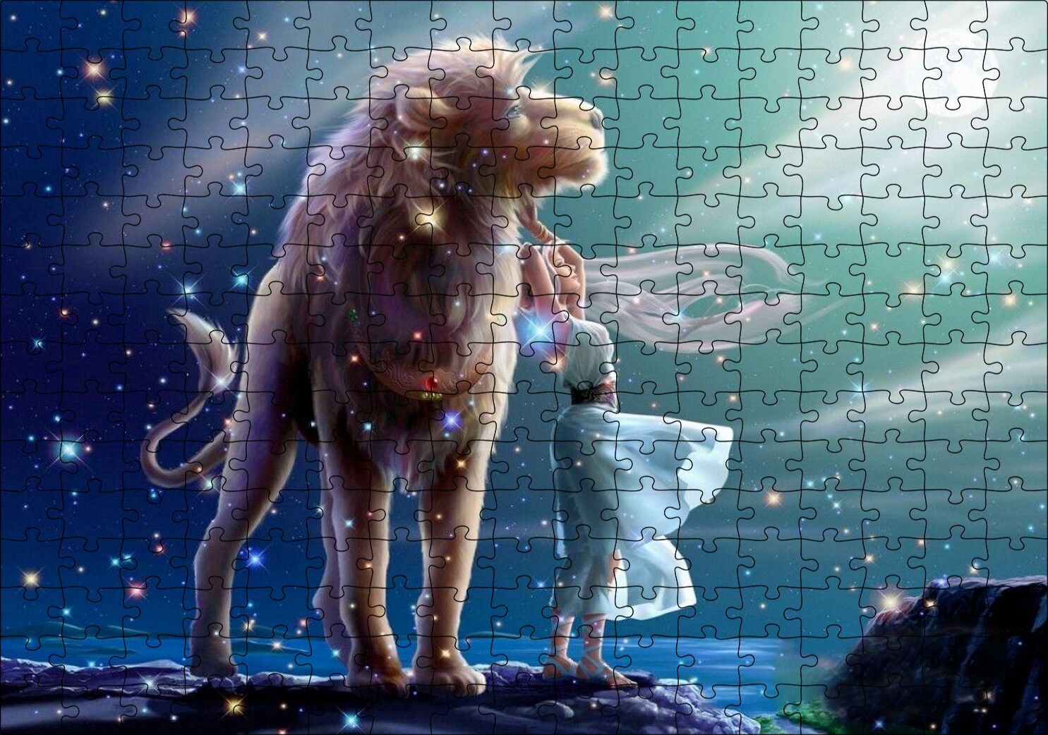 Perisi Ve Aslan Burcu Görseli Puzzle Yapboz MDF Ahşap 255 Parça 34 cm X 49 cm