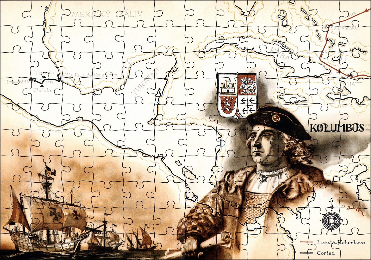 Christopher Columbus Harita Ve Gemiler Puzzle Yapboz MDF Ahşap