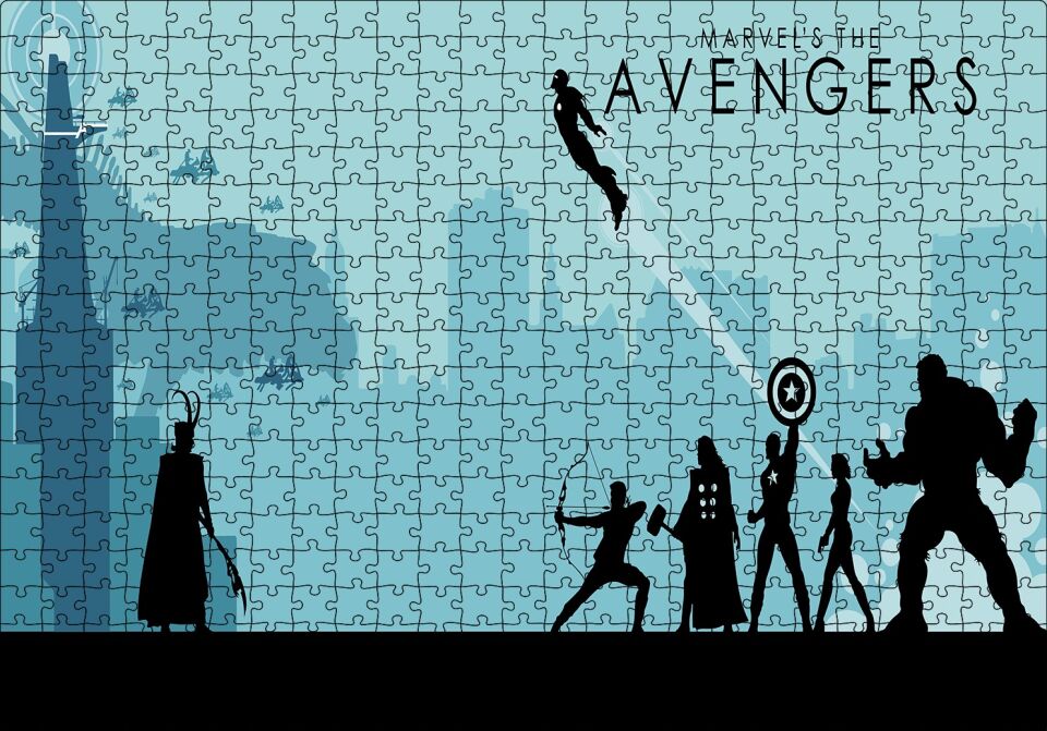 Avengers İllustrasyon Marvel Görsel Puzzle Yapboz MDF Ahşap 500 Parça 49 cm X 68 cm