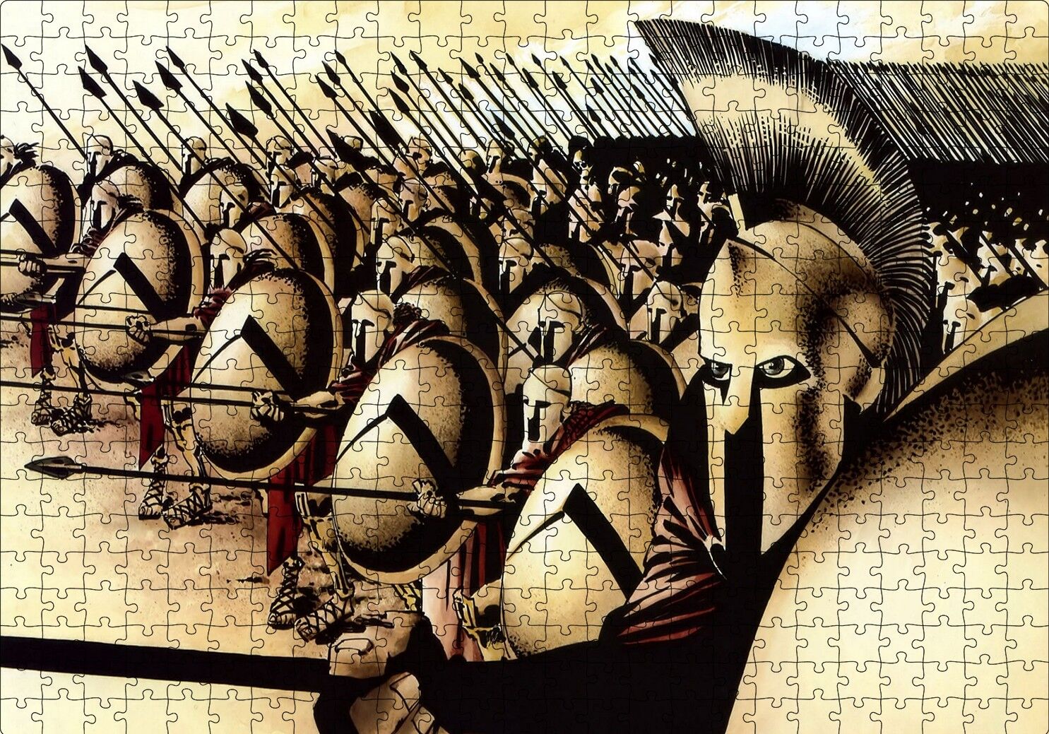 Mızraklı ve Kalkanlı Askerler Puzzle Yapboz MDF Ahşap 500 Parça 49 cm X 68 cm