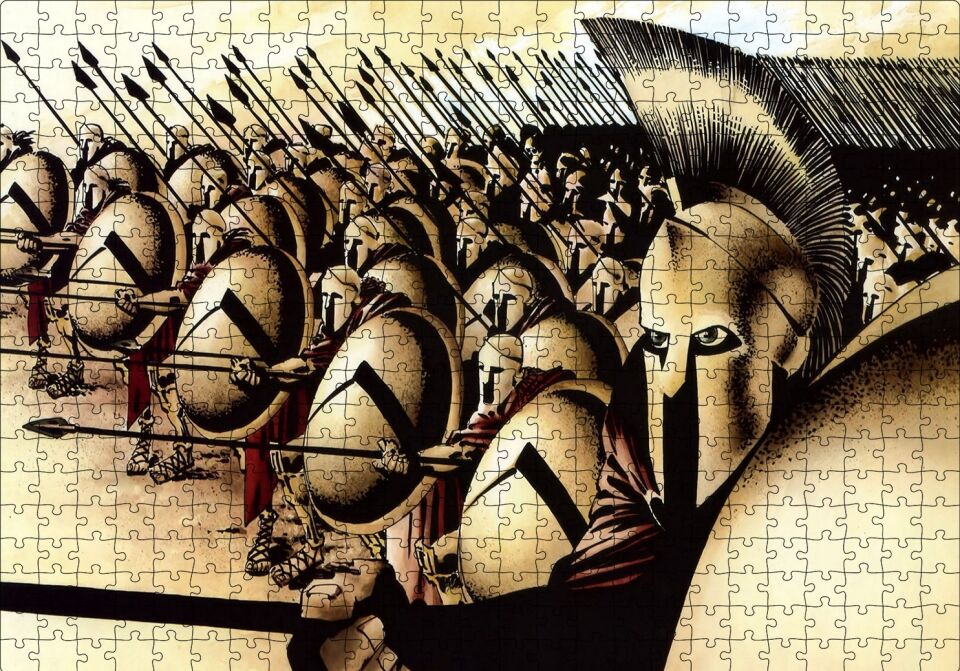 Mızraklı ve Kalkanlı Askerler Puzzle Yapboz MDF Ahşap 500 Parça 49 cm X 68 cm