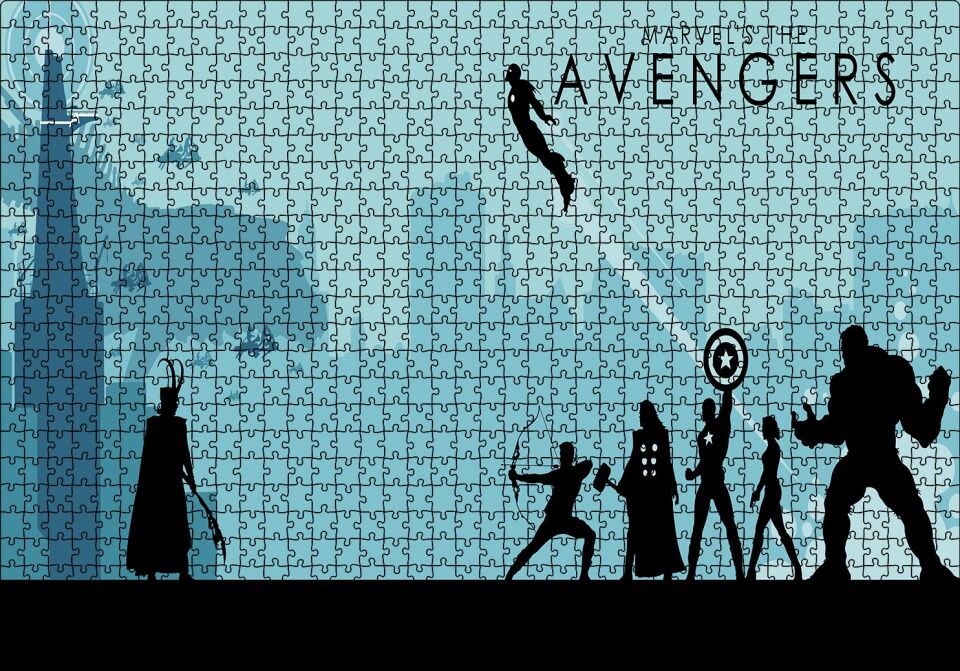 Avengers İllustrasyon Marvel Görsel Puzzle Yapboz MDF Ahşap 1000 Parça 49 cm X 68 cm