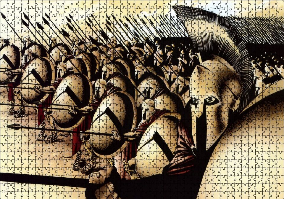 Mızraklı ve Kalkanlı Askerler Puzzle Yapboz MDF Ahşap 1000 Parça 49 cm X 68 cm