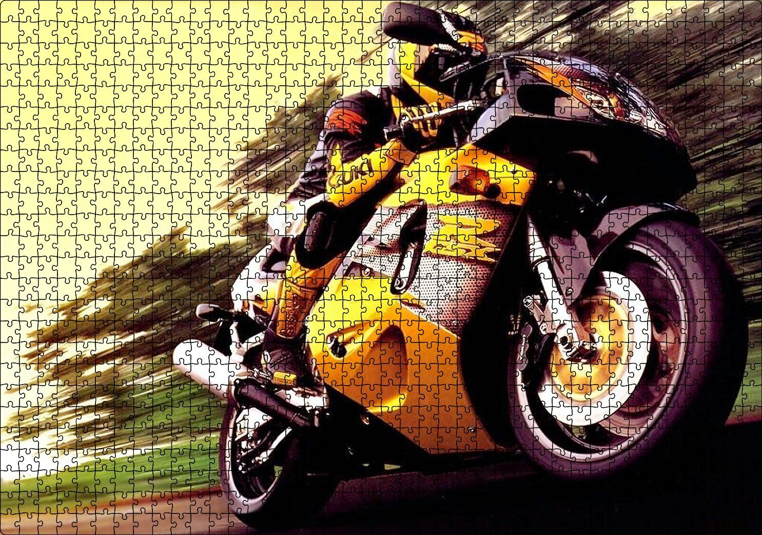 Motor Sporları Sarı Motosiklet Görseli Puzzle Yapboz MDF Ahşap 1000 Parça 49 cm X 68 cm