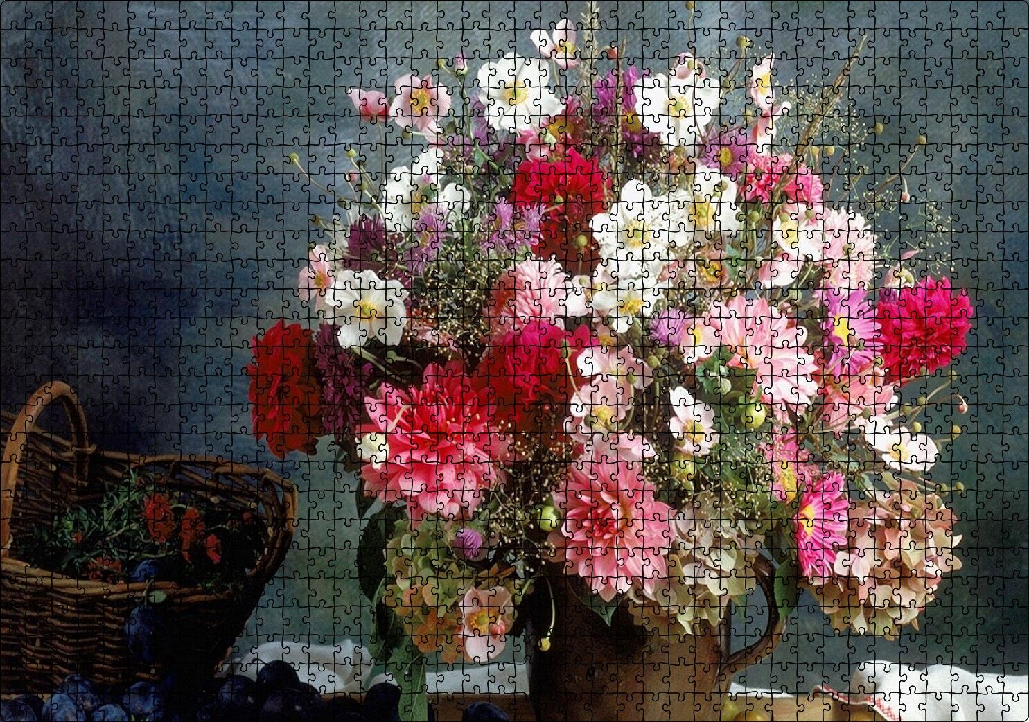 Vazo Sepet Renk Renk Bahar Çiçekleri Görseli Puzzle Yapboz MDF Ahşap 1000 Parça 49 cm X 68 cm
