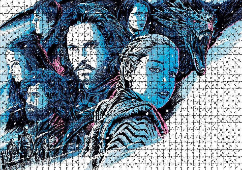 Game of Thrones Karakterleri Karikatürize Puzzle Yapboz MDF Ahşap 1000 Parça 49 cm X 68 cm