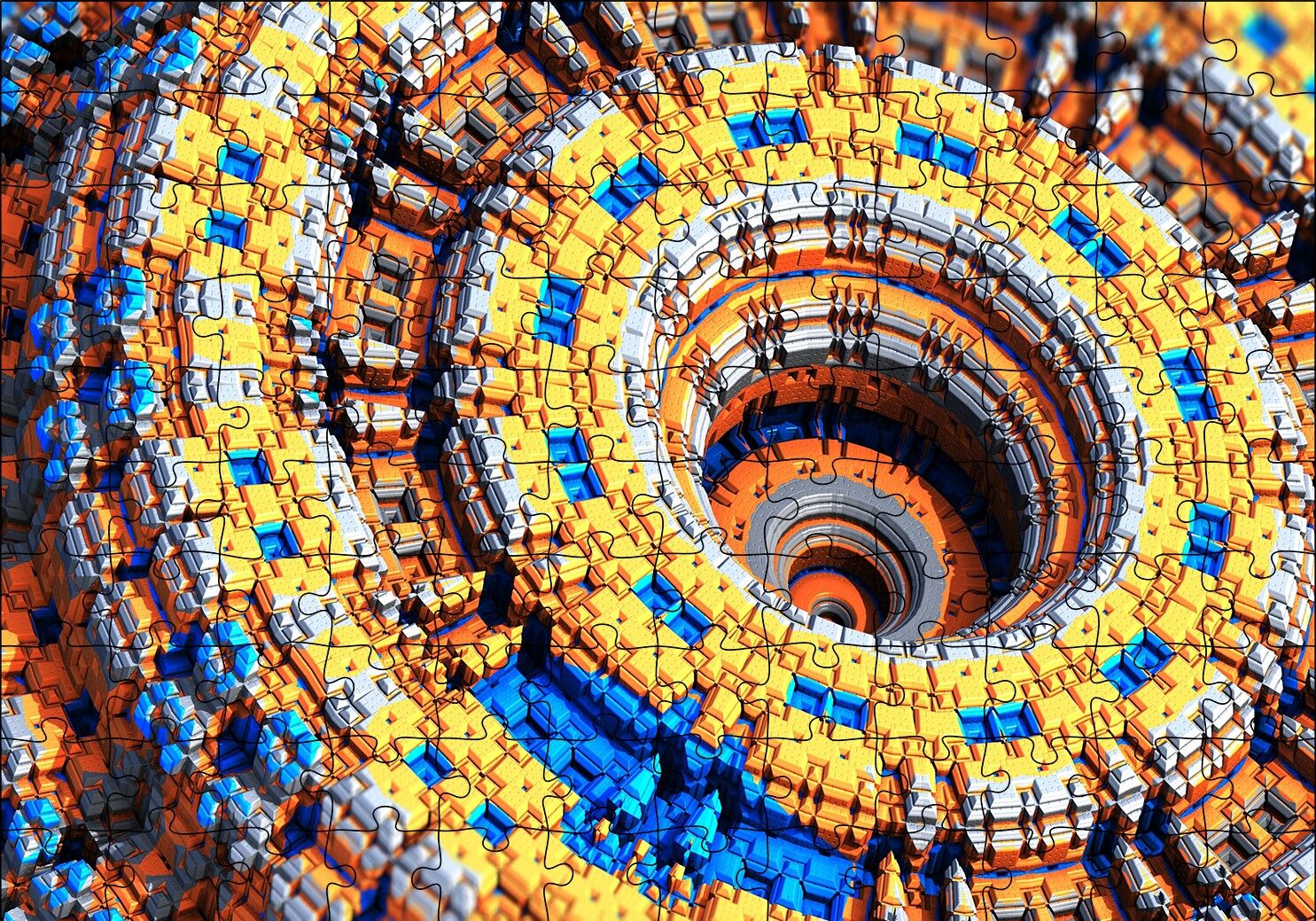 Renkli Daireler Bloklar Sarmal Kompleks Puzzle Yapboz MDF Ahşap 120 Parça 24 cm X 34 cm