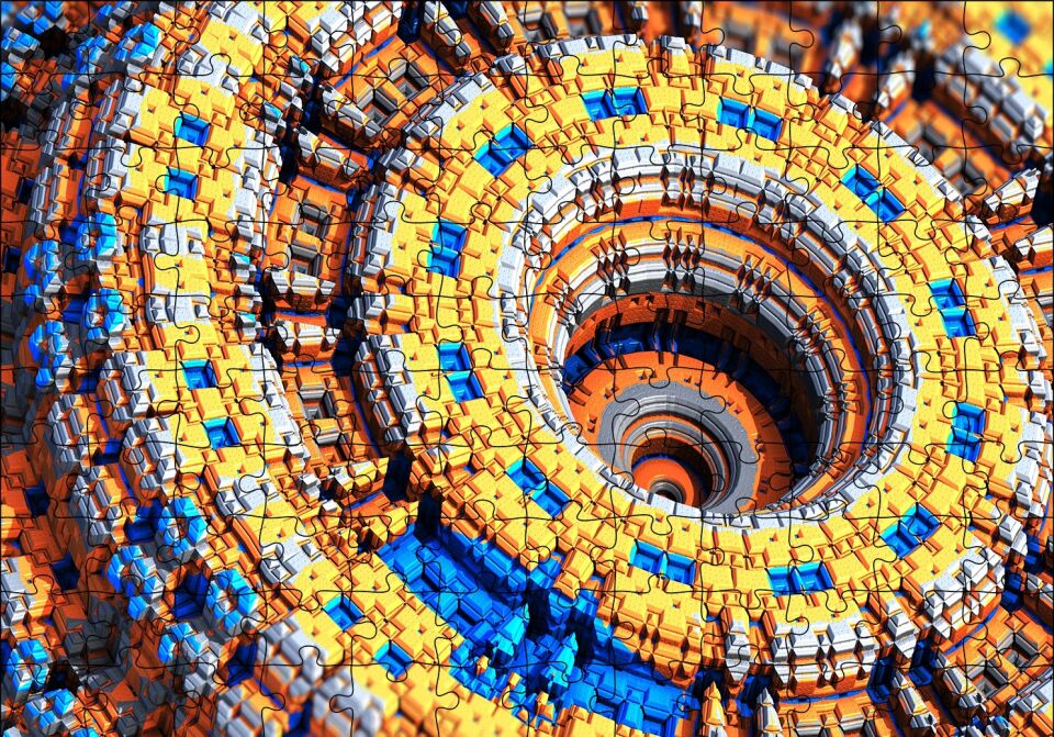 Renkli Daireler Bloklar Sarmal Kompleks Puzzle Yapboz MDF Ahşap 120 Parça 24 cm X 34 cm