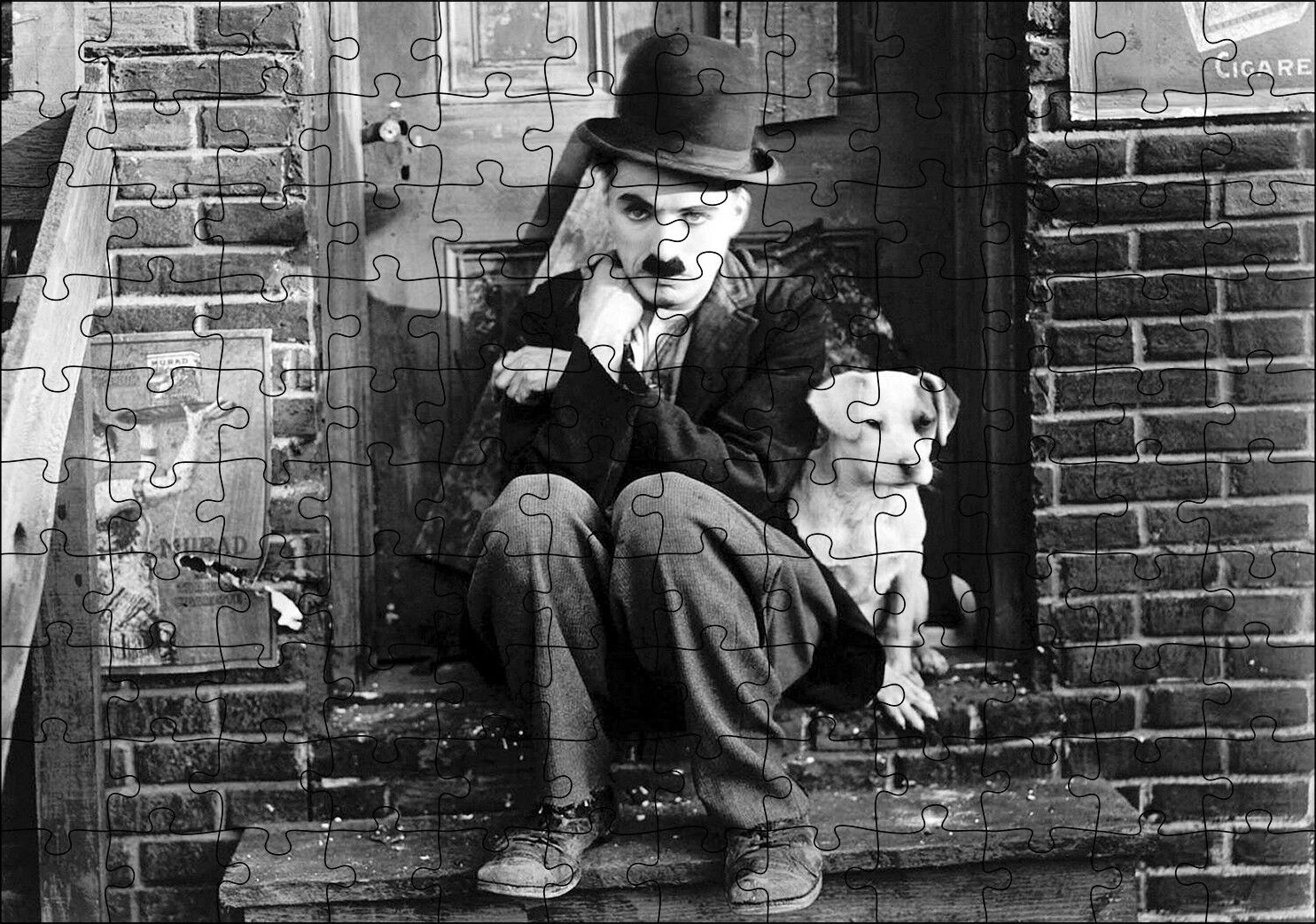 Charlie Chaplin Ve Sevimli Köpeği Puzzle Yapboz MDF Ahşap