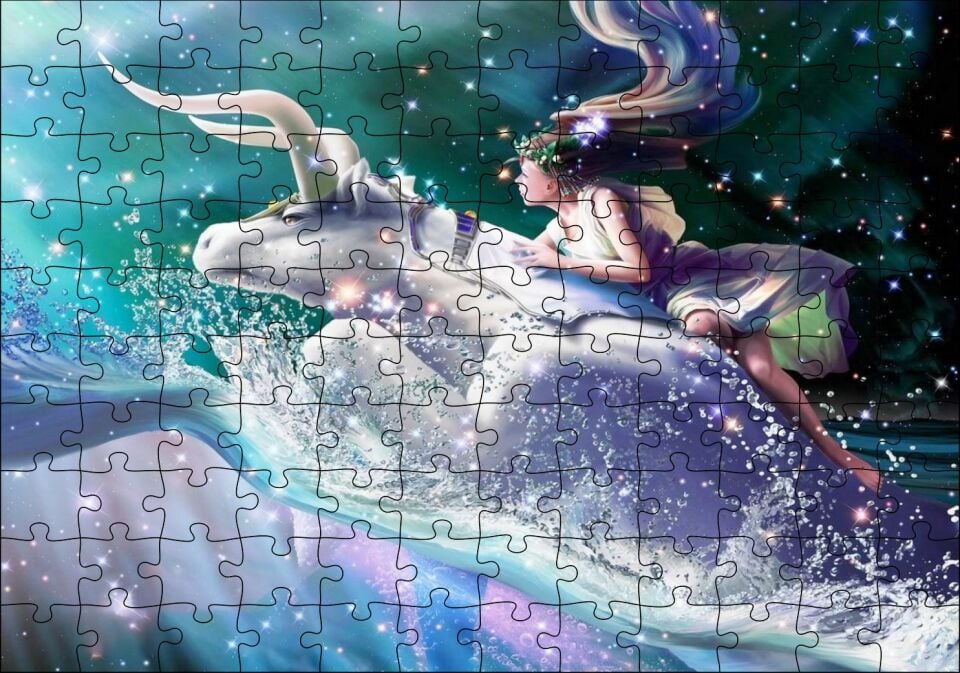 Perisi ve Boğa Burcu Görseli Puzzle Yapboz MDF Ahşap 120 Parça 24 cm X 34 cm