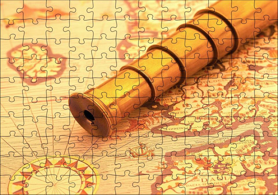 Christopher Columbus Harita Ve Dürbün Puzzle Yapboz MDF Ahşap