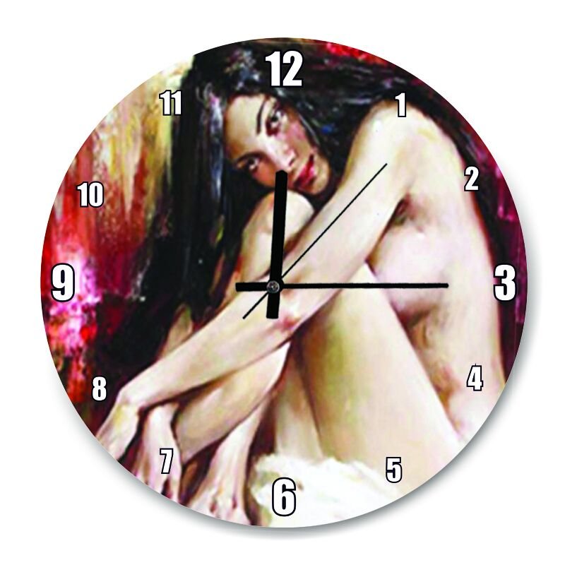 Siyah Saçlı Çıplak Kadın  Mdf Ahşap Duvar Saati