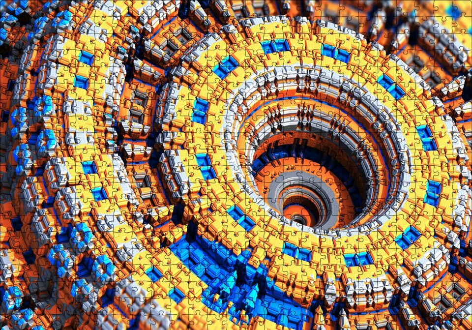 Renkli Daireler Bloklar Sarmal Kompleks Puzzle Yapboz MDF Ahşap 500 Parça 49 cm X 68 cm