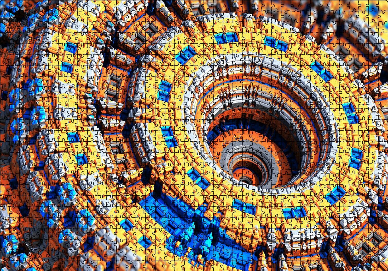Renkli Daireler Bloklar Sarmal Kompleks Puzzle Yapboz MDF Ahşap 1000 Parça 49 cm X 68 cm
