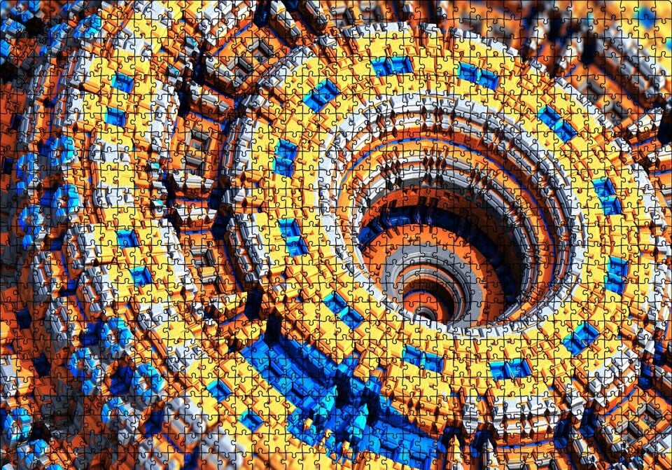 Renkli Daireler Bloklar Sarmal Kompleks Puzzle Yapboz MDF Ahşap 1000 Parça 49 cm X 68 cm