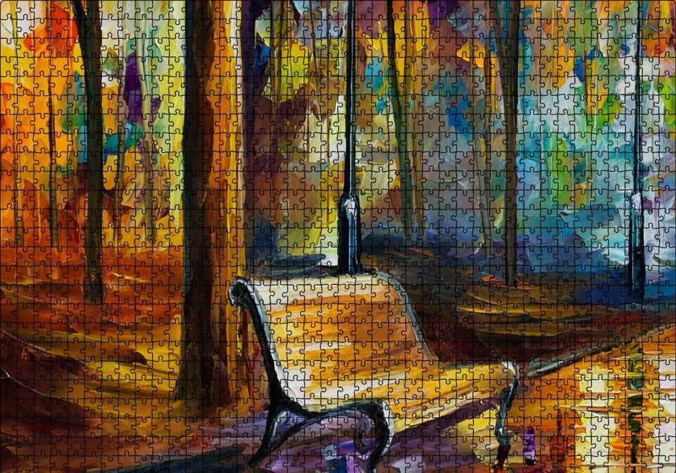 Ağaçlar Altındaki Boş Bank Yağlıboya Puzzle Yapboz MDF Ahşap 1000 Parça 49 cm X 68 cm