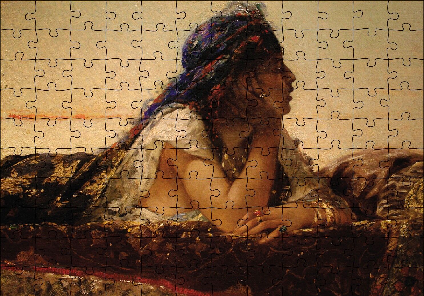 Uzanan Kadın Yağlıboya Puzzle Yapboz MDF Ahşap