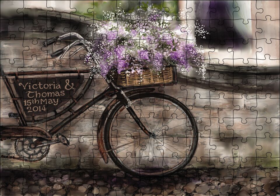 Vintage Bisiklet Sepette Lavantalar Görseli Puzzle Yapboz MDF Ahşap