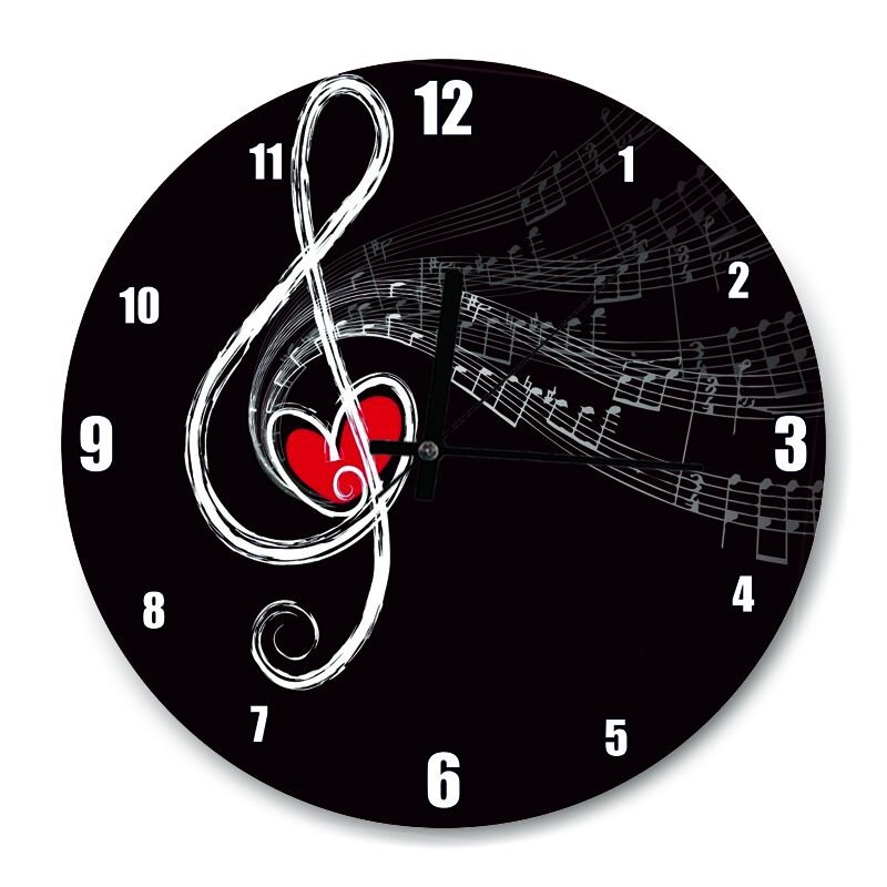 Sol Anahtarı ve Notalar Siyah Arkaplan  Mdf Ahşap Duvar Saati