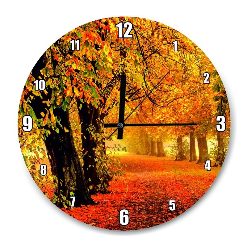 Sonbahar Orman Yolu ve Yapraklar  Mdf Ahşap Duvar Saati