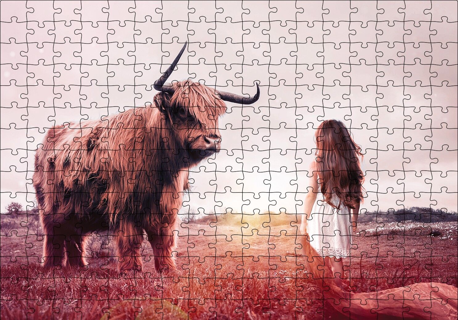 Çocuk ve Boğa Puzzle Yapboz MDF Ahşap 255 Parça 34 cm X 49 cm