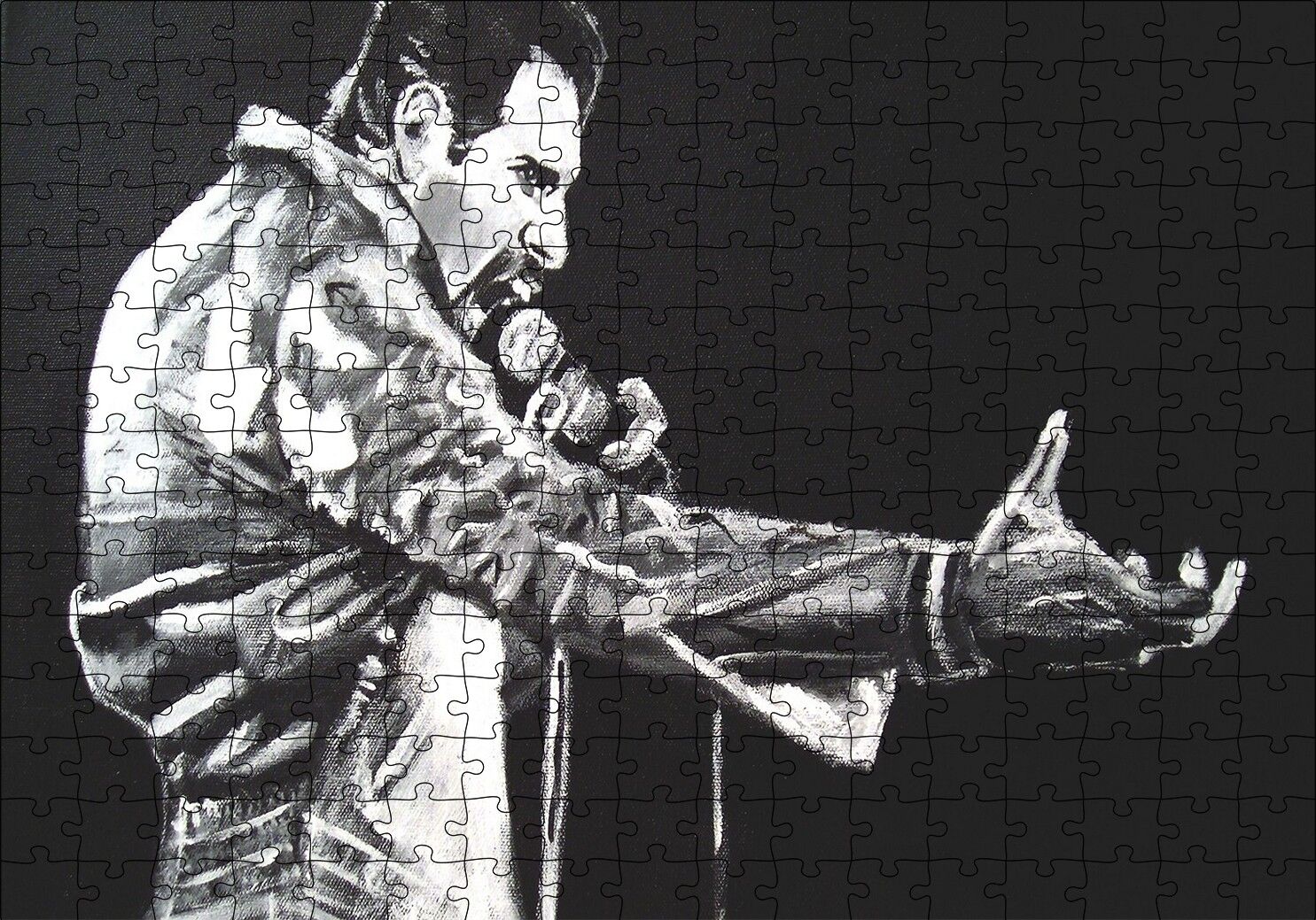Freddie Mercury Siyah Beyaz Görsel Puzzle Yapboz MDF Ahşap 255 Parça 34 cm X 49 cm