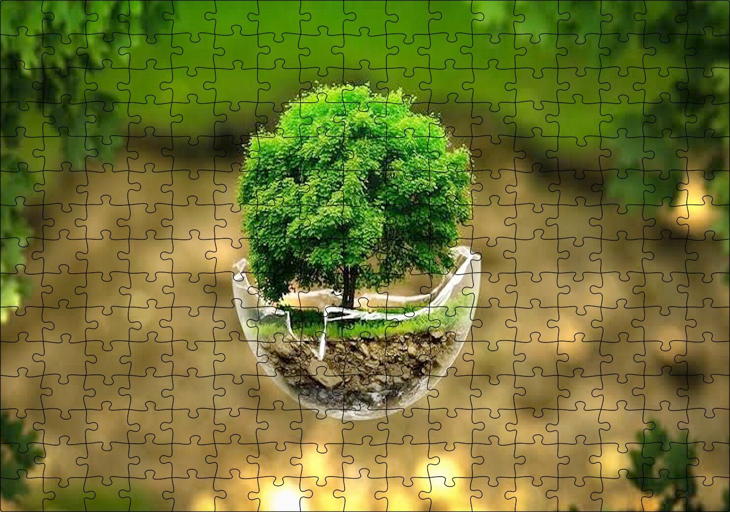 Volkanlar Harika Dünya Cam Kasede Ağaç Görseli Puzzle Yapboz MDF Ahşap 255 Parça 34 cm X 49 cm