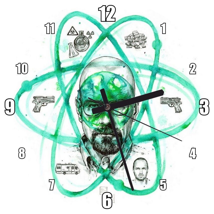Breaking Bad Walter White Atom Sembolü  Mdf Ahşap Duvar Saati 50 cm Çap