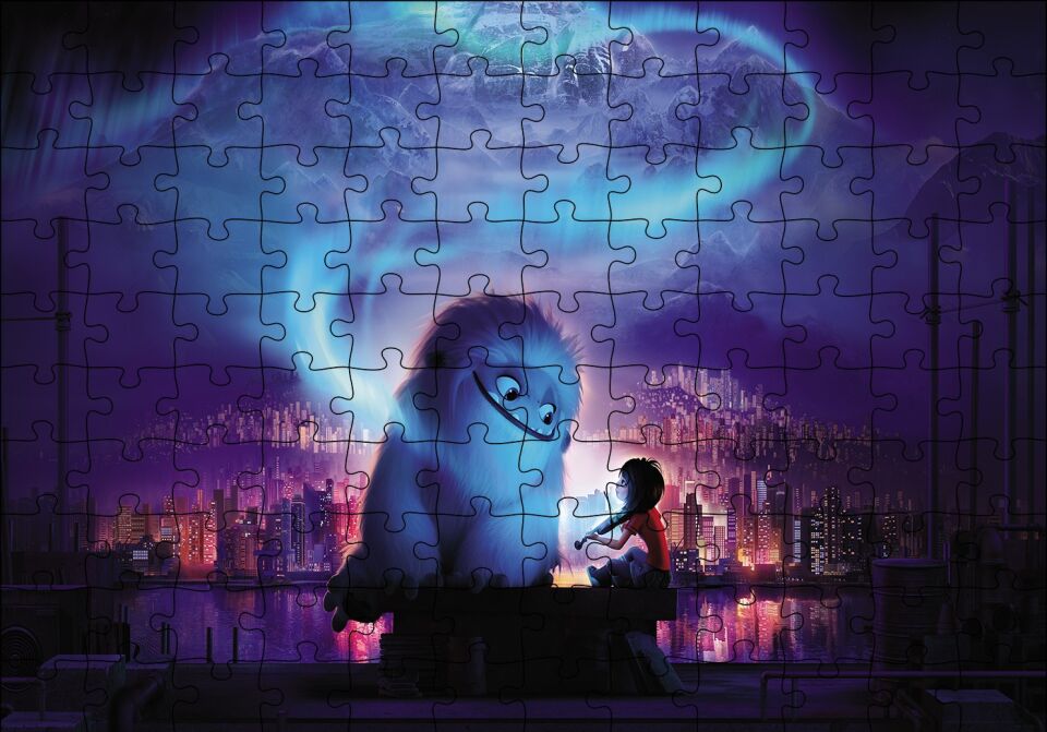 Yeti ve Küçük Kız Mavi Gecede Puzzle Yapboz MDF Ahşap