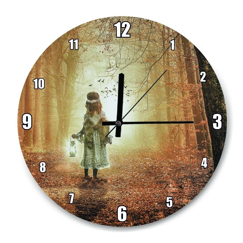 Sonbahar Patika Melek ve Yalnız Kız  Mdf Ahşap Duvar Saati