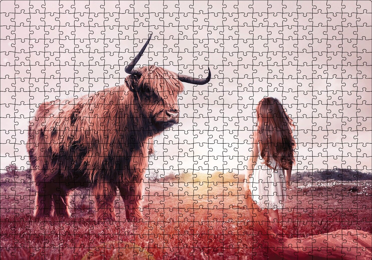 Çocuk ve Boğa Puzzle Yapboz MDF Ahşap 500 Parça 49 cm X 68 cm