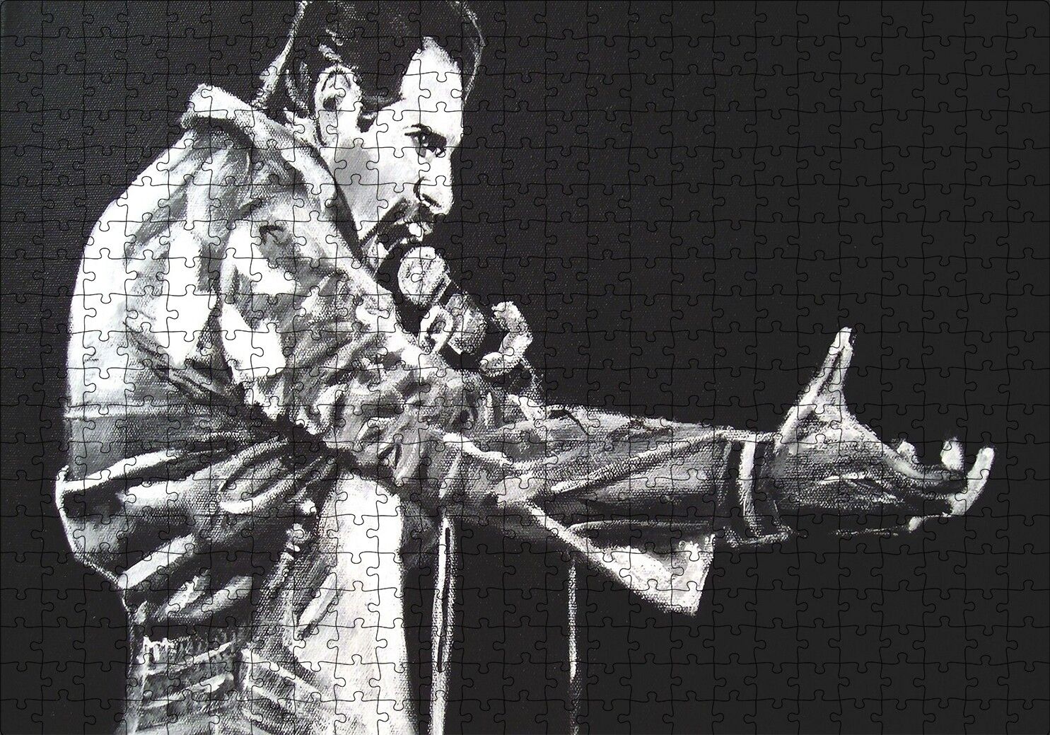 Freddie Mercury Siyah Beyaz Görsel Puzzle Yapboz MDF Ahşap 500 Parça 49 cm X 68 cm