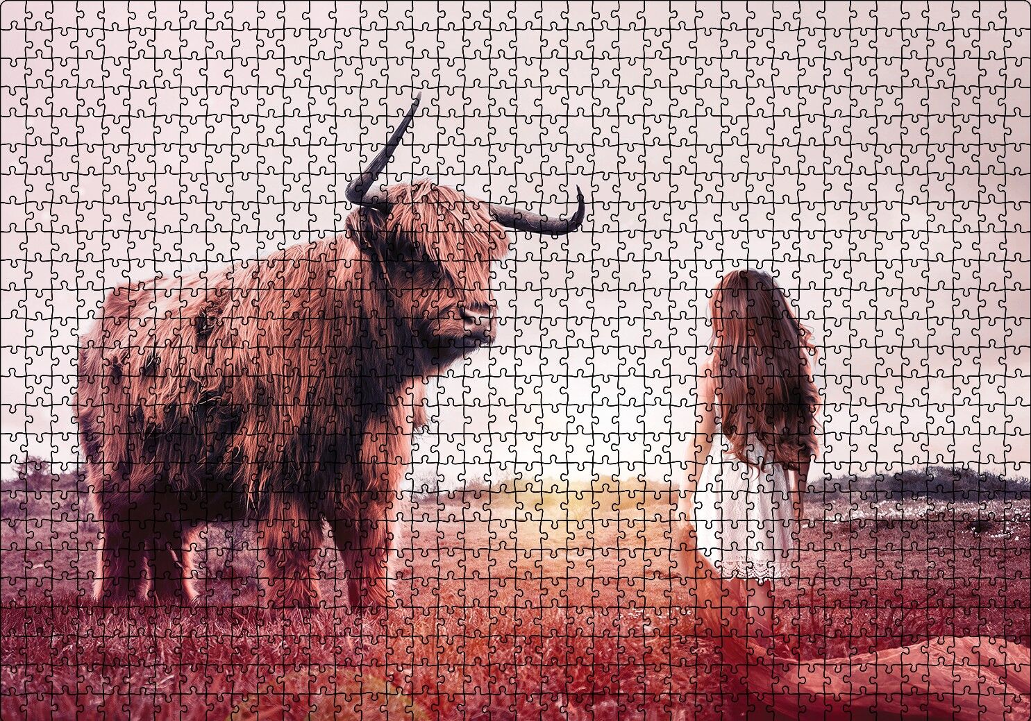 Çocuk ve Boğa Puzzle Yapboz MDF Ahşap 1000 Parça 49 cm X 68 cm