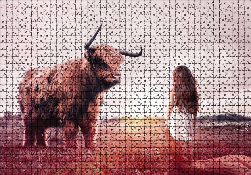 Çocuk ve Boğa Puzzle Yapboz MDF Ahşap 1000 Parça 49 cm X 68 cm