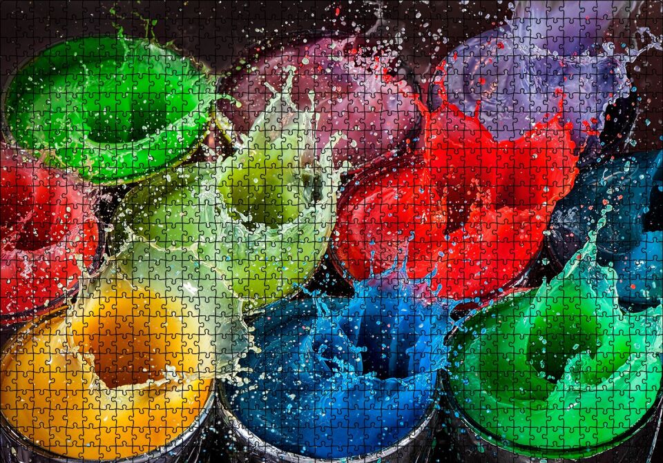 Renkli Damlalar Patlıyor Puzzle Yapboz MDF Ahşap 1000 Parça 49 cm X 68 cm