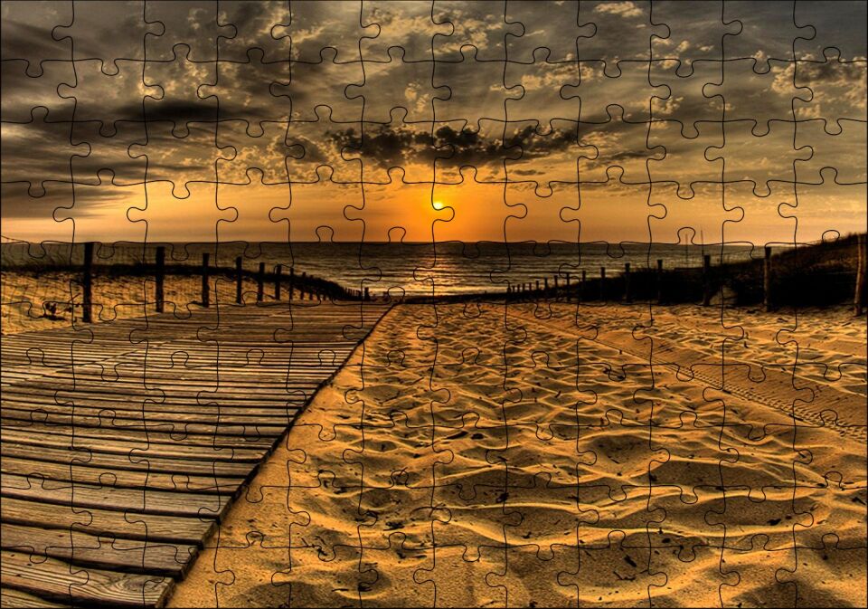 Gün Batımında Plaj Puzzle Yapboz MDF Ahşap