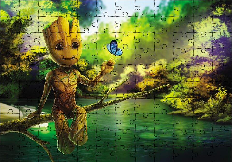 Doğada Baby Groot Görseli Puzzle Yapboz MDF Ahşap