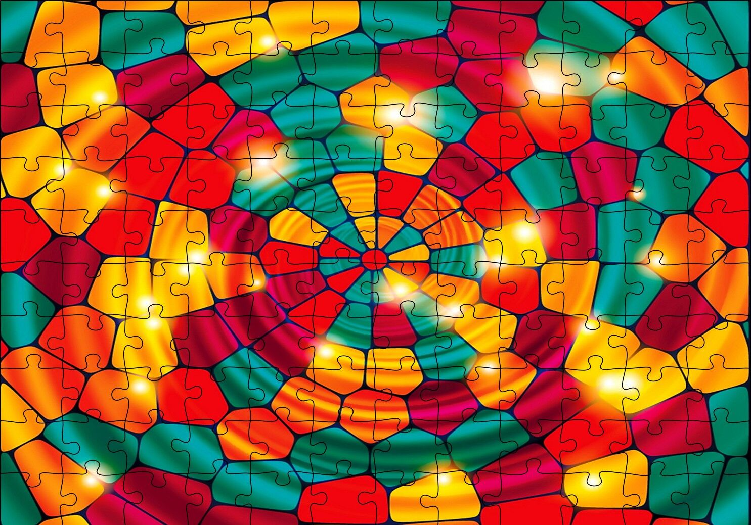 Renkli Geometrik Şekiller Vitray Puzzle Yapboz MDF Ahşap 120 Parça 24 cm X 34 cm