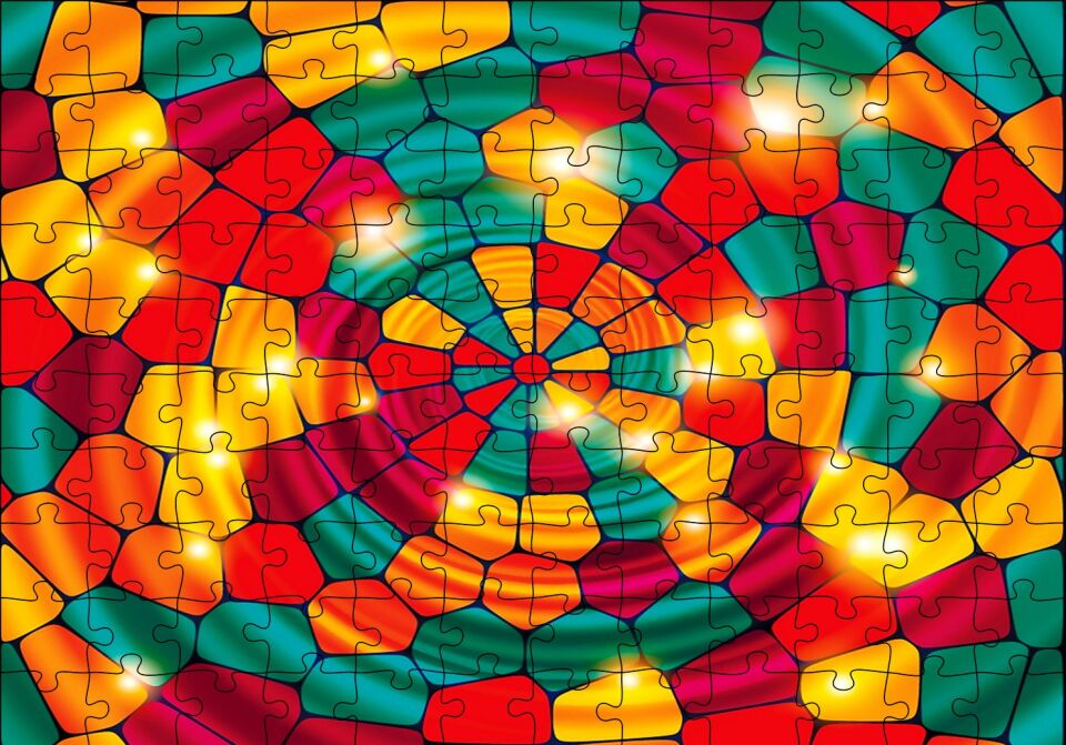 Renkli Geometrik Şekiller Vitray Puzzle Yapboz MDF Ahşap 120 Parça 24 cm X 34 cm