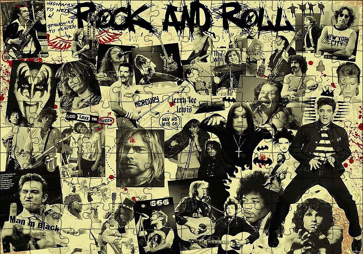 Geçmişten Rock Yıldızları Puzzle Yapboz MDF Ahşap 120 Parça 24 cm X 34 cm